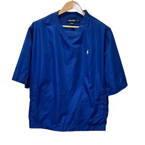 Polo Golf Ralph Lauren Blue SS Pullover Mesh Lined Wind Shirt Snap Pockets L Vtg